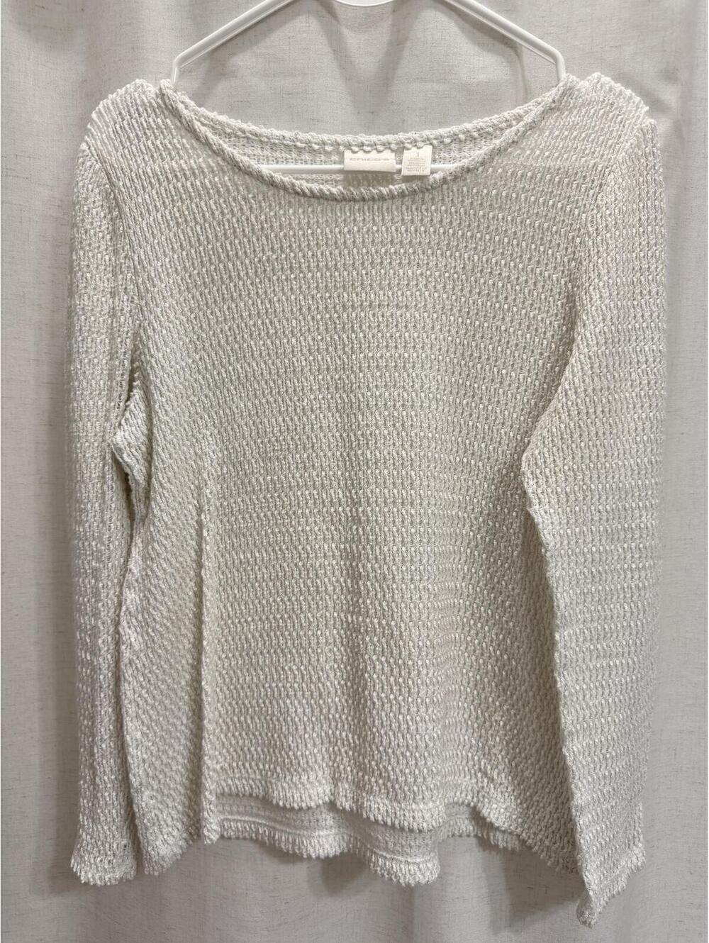 Chico's Cream Open-Knit Long Sleeve Sweater Size 1